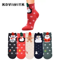 winter women cotton animal cartoon pattern christmas red socks short fashion white snowflake sock cute warm harajuku thermal sox