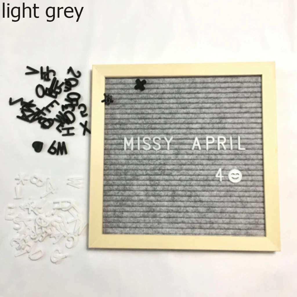 Light Gray Войлочная доска с буквами, деревянная рамка, сменные символы, цифры, доски для сообщений, буквенная доска, украшение для дома и офиса, Настенный декор - Цвет: Light Gray