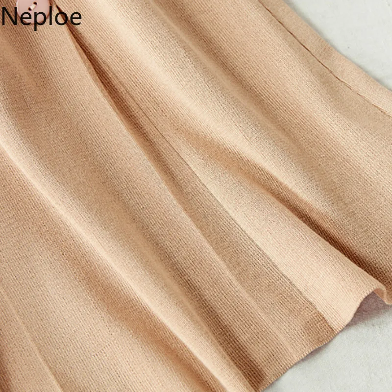 Neploe вязаный Свободный кардиган с v образным вырезом свитер + Однотонная юбка