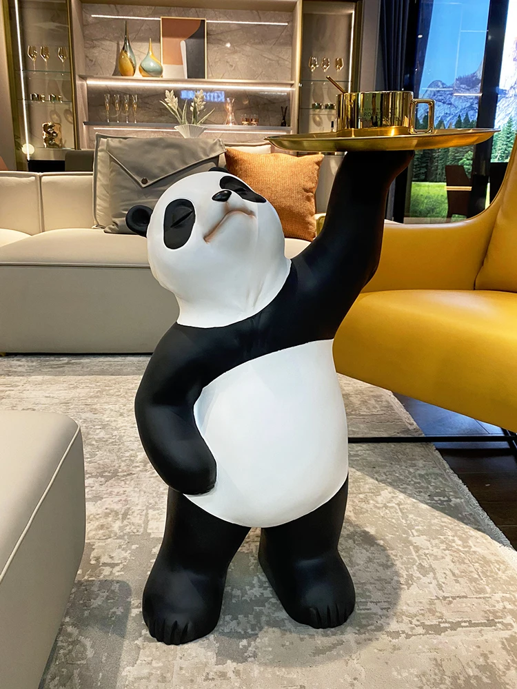 

Nordic Style Creative Panda Statues Living Room Furniture Large Welcome Floor Tray Ornament Home Decor Cute Cartoon Animal Table
