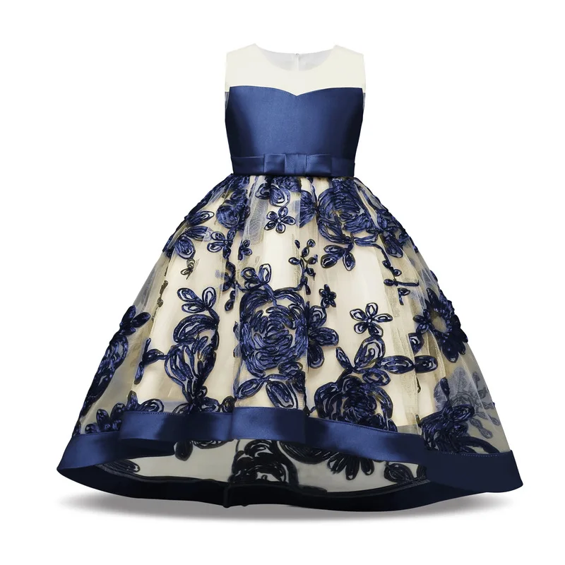 Kids Dresses For Girls Flower Embroidery Tutu Kids Clothing Elegent Butterfly-Knot Girls Dress For Child Princess Party Custumes