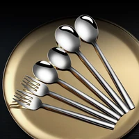 6pcsset 304 stainless steel spoon fork tableware combination solid soup flat spoon coffee spoon tableware bread fruit fork