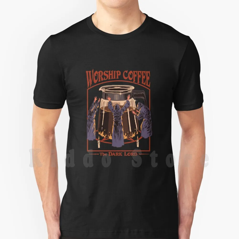 Worship Coffee T Shirt Cotton Men Diy Print Cool Tee Coffee 70S 80S Addict Creepy Cult Movie Horror I Love Coffee Nostalgia