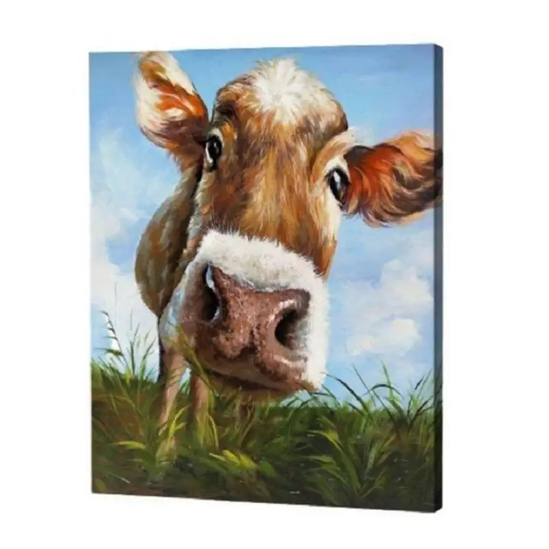 

JustPaint Cute Cow Painting By Numbers Kit For Adults DIY pintura por números Oil Paint Drawing On Canvas Wall Art