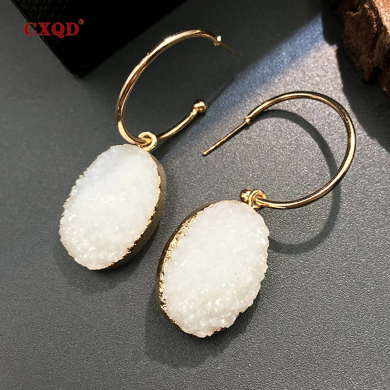 Дизайнерские полимерные серьги CXQD из натурального камня асимметричные полые