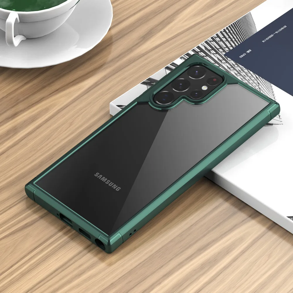 

KEYSION Silicone Frame Transparent Hard Back Case for Samsung Galaxy S22 Ultra Armor Shockproof Protection Case for S22 Plus