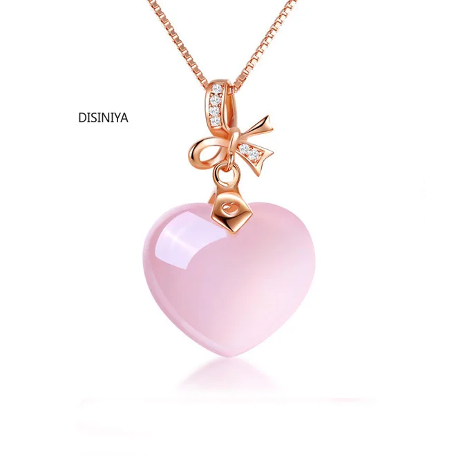 

DISINIYA Rose Gold Color Chokers Pink Opal Necklace Ross Quartz CZ Heart for Women Girls Gift Dropshipping Jewelry Wholesale
