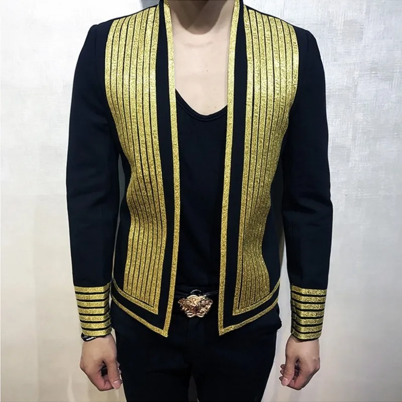 Европейский панк одежда для ночного шоу золотой обод Мужской Блейзер осень новая