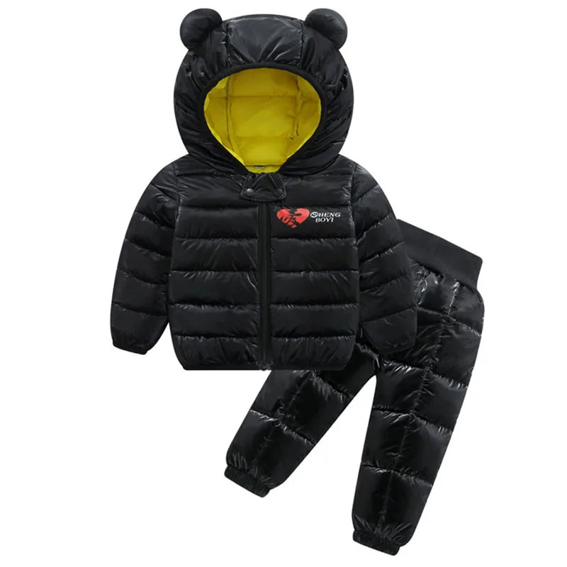 XS650-Black Зимние комплекты одежды для детей; теплые куртки-пуховики; комплекты одежды; зимний комбинезон для маленьких девочек и мальчиков; пальто; жилет; штаны; пальто - Цвет: XS650-Black