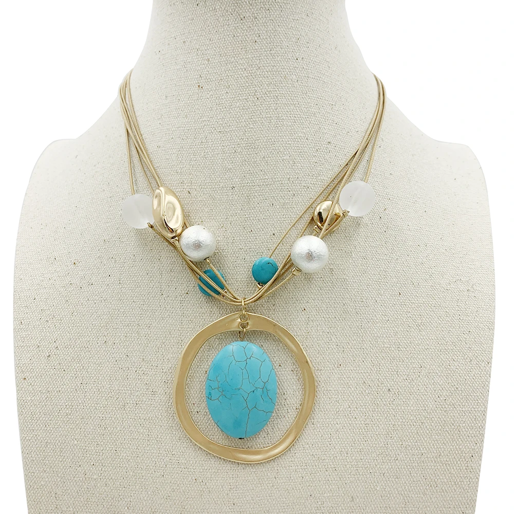 Модное натуральная бирюза ожерелье с подвеской из камня богемные Подвески