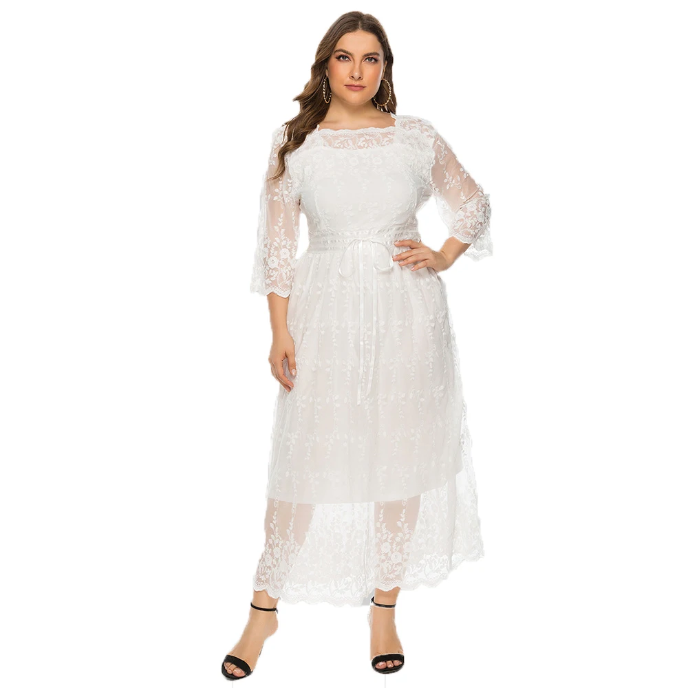 Однотонное белое кружевное платье размера плюс сексуальное богемное пляжное
