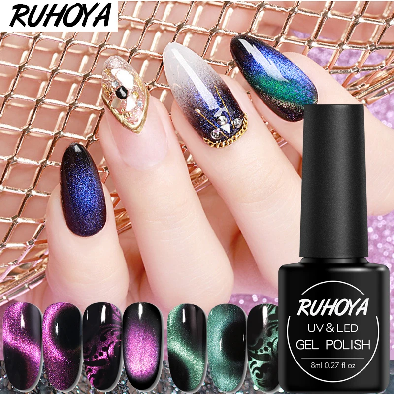 Ruhoya 5D кошачьи глаза УФ гель для ногтей лак маникюра замочить от Гель Хамелеон