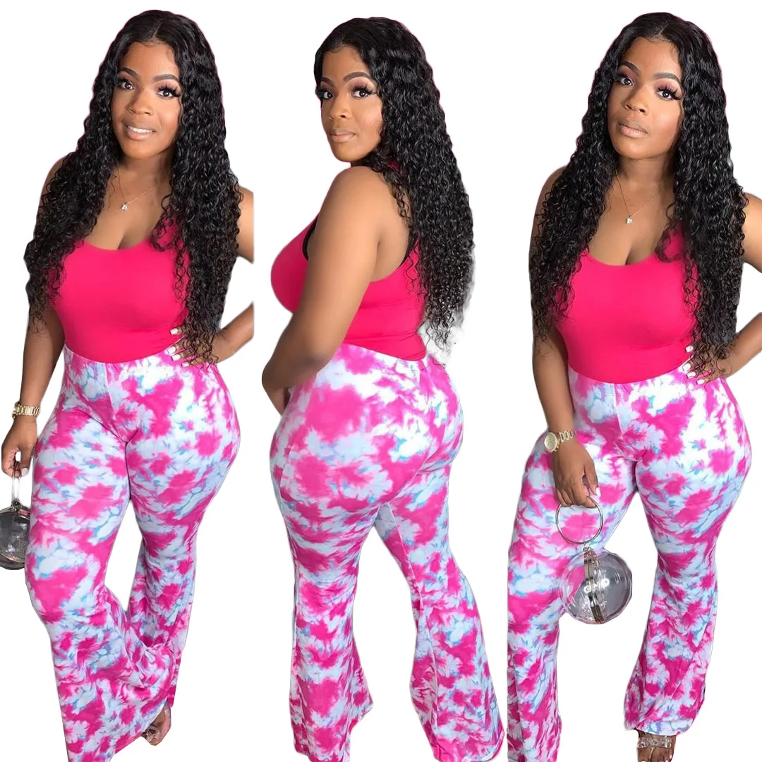 

41S6235 Autumn Winter Women Casual Fashion Home Tie-dyed Print Sports Flare Pants Joggers Hot 2020