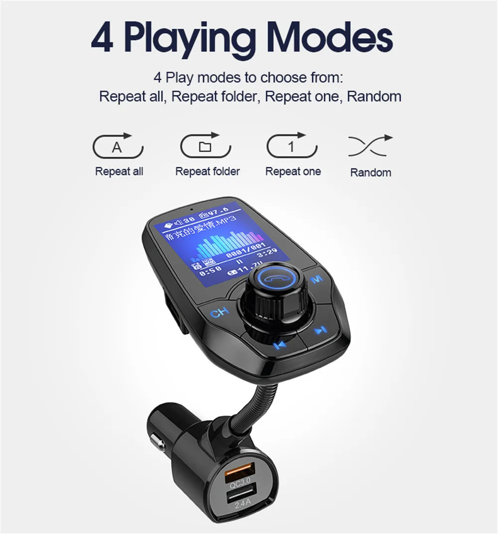 Автомобильный Bluetooth fm-передатчик без рук MP3-плеер цветной большой экран пусковой приемник QC3.0 Bluetooth радио передатчик T26D