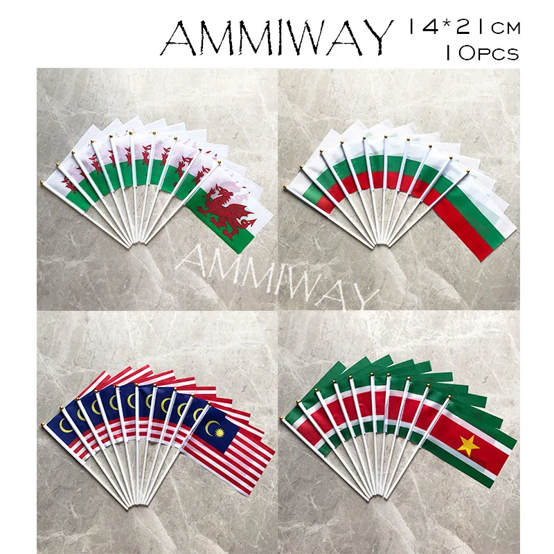 AMMIWAY 14x21cm 10pcs Philippines Bosnia and Herzegovina Cyprus Tunisia Hand Waving National Flag Polyester Free Shipping | Дом и сад
