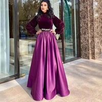saudi arabia velvet prom dress muslim middle east beaded long sleeve floor elegant formal evening dress vestidos de fiesta new