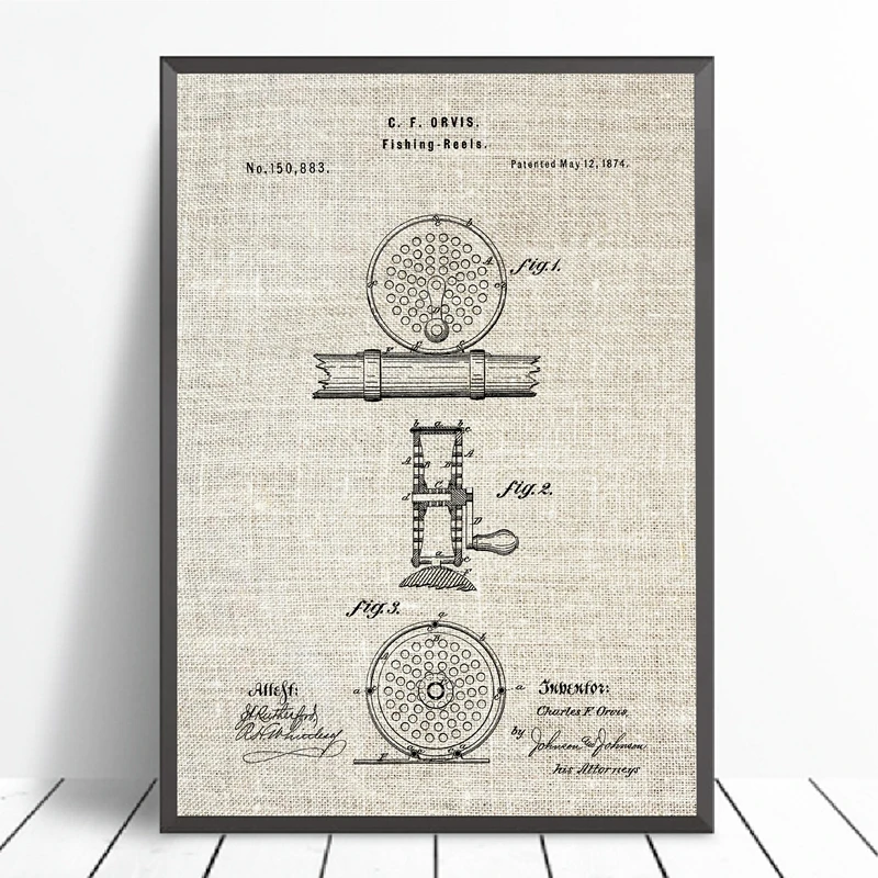 Рыболовная катушка Fly Fishing Reel патентный принт рыбацкие настенные постеры для