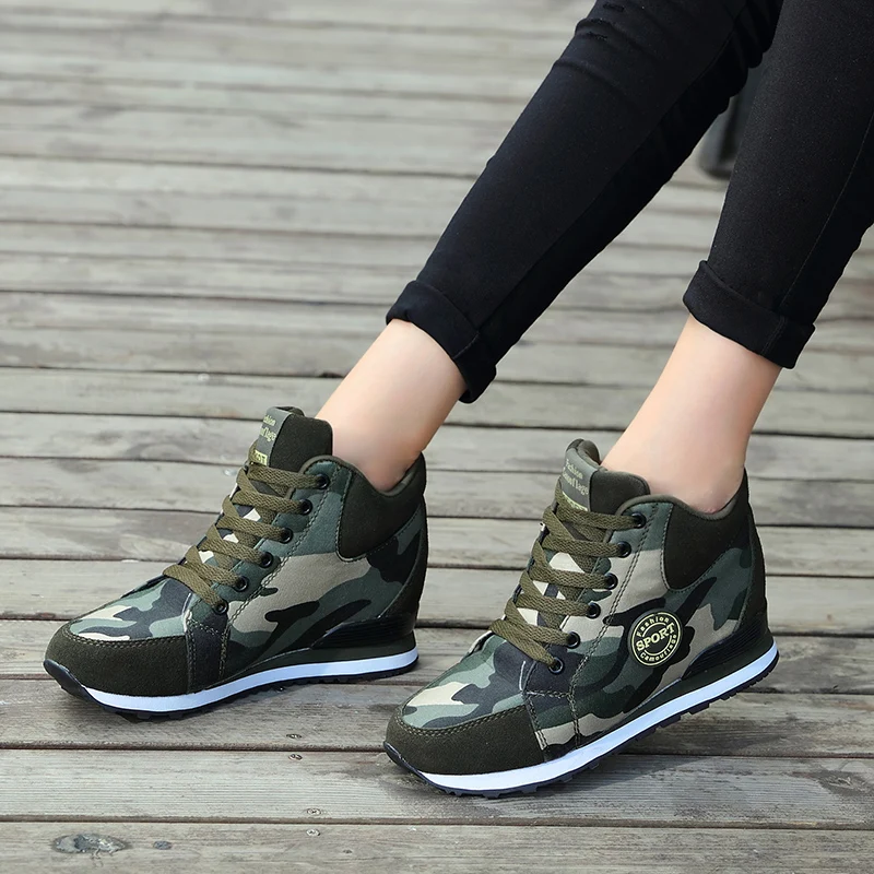 

Women's Walking Shoes Outdoor Sneakers Breathable Height Increasing Casual Shoes Lace-up Camouflage Wedges