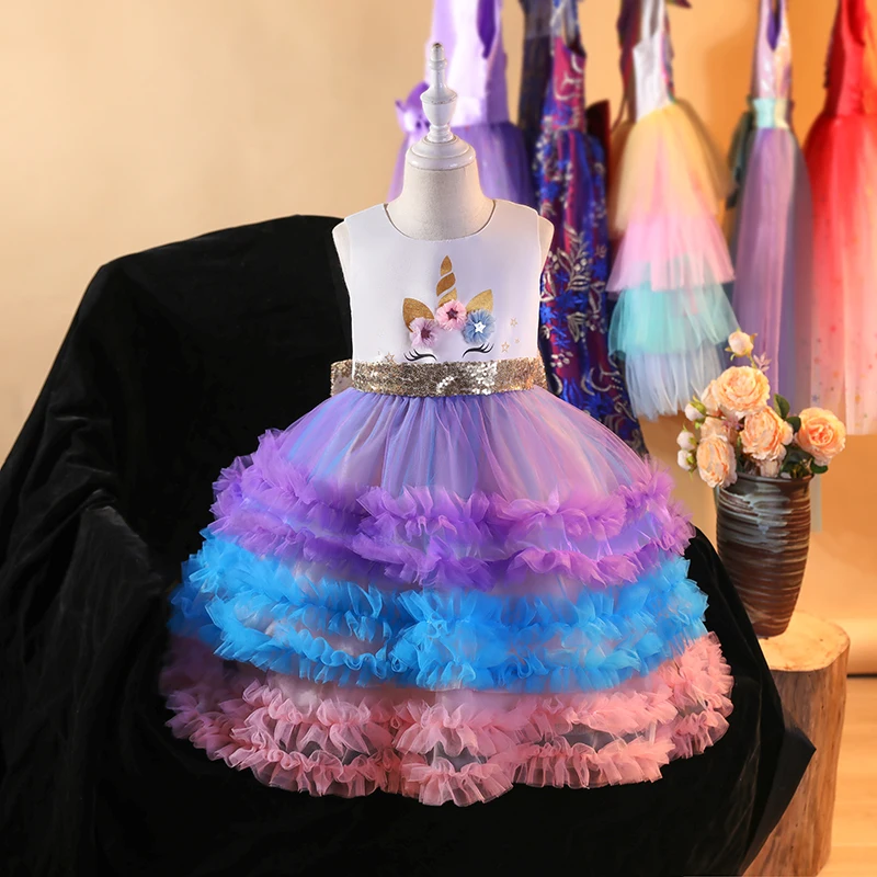 

2020 New Cross-Border Foreign Trade Halloween Children's Clothing Unicorn Lace Dress