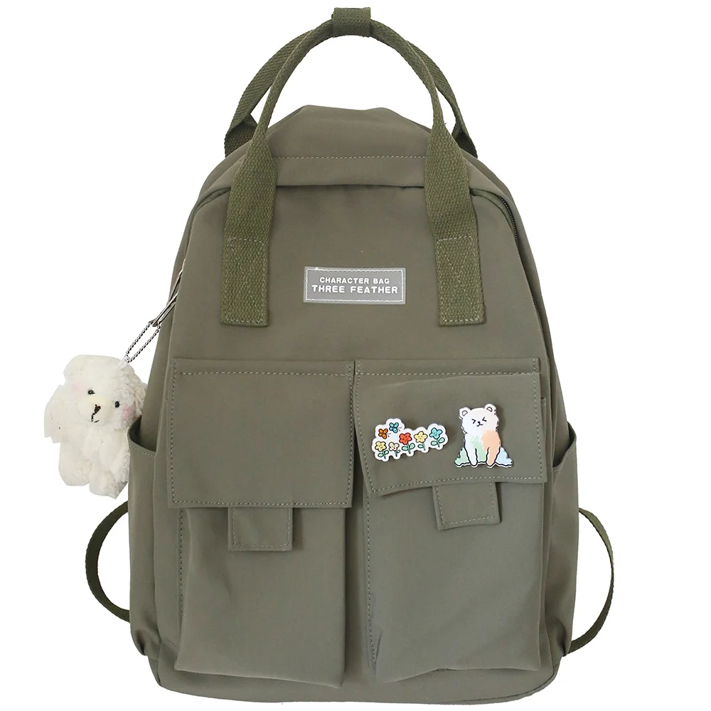 

Kawaii Girl Harajuku Backpack Badge Fashion Book Ladies School Bag Women Waterproof Nylon Backpack Cute Student College Bags New