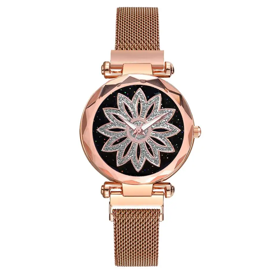 Модные женские наручные часы с цветком стразы роскошные повседневные кварцевые