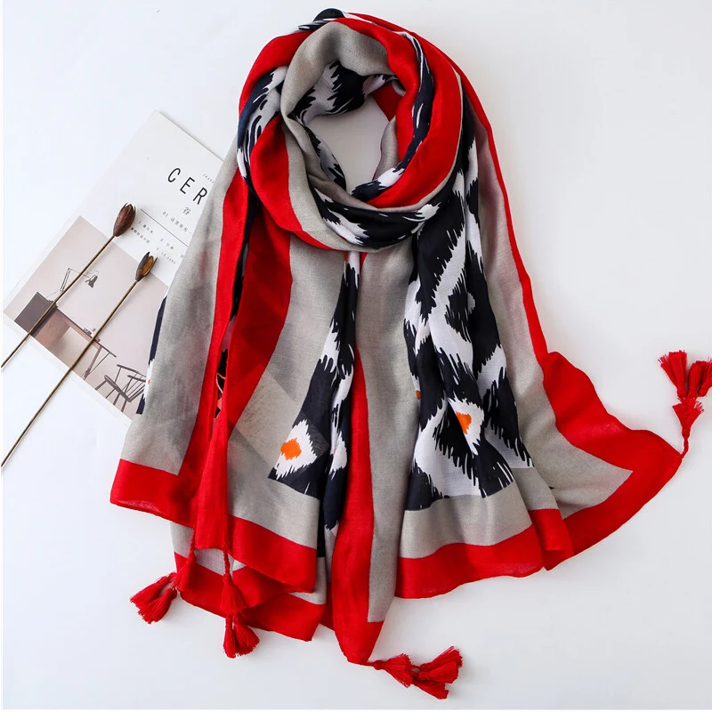 Женский длинный шарф с цветочным принтом мягкий хлопковый в стиле хиппи богемном