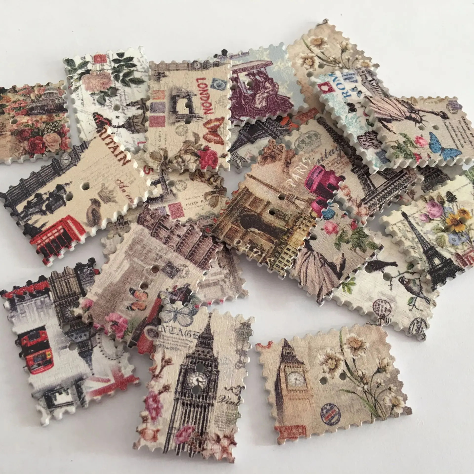 Креативные винтажные открытки на пуговицах деревянные раскрашенные в виде башни