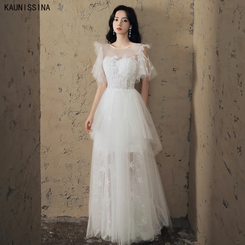 

KAUNISSINA White Cocktail Dresses Women Appliques Short Sleeve Long Summer Formal Gowns Birthday Party Dress Homecoming Vestidos