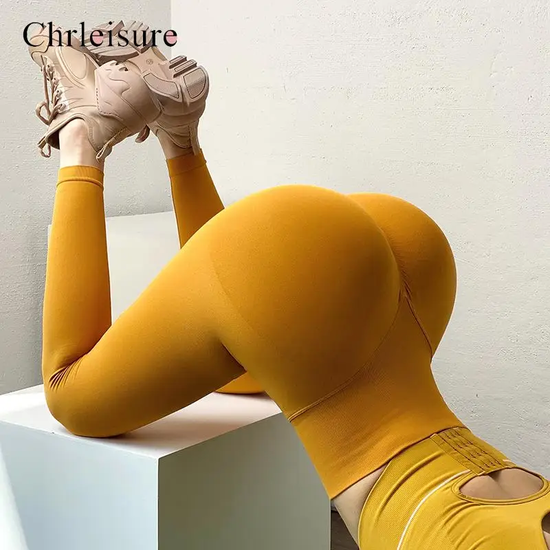 

CHRLEISURE Women Sports Leggings Sexy High Waist Tummy Control Leggings Femme Fitness Elastic Seamless Push Up Legging