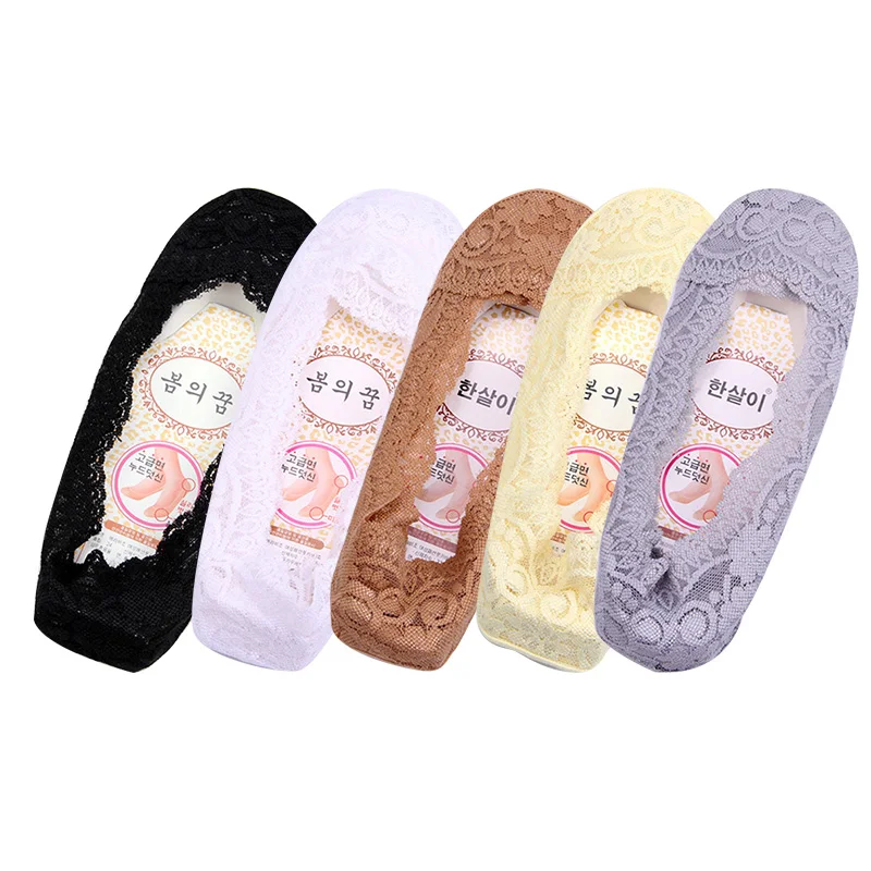 C 5pairs Женские кружевные носки Harajuku Нескользящие Женские Бесшовный носок Модные носки-лодочки 5 пар/лот# F - Цвет: C 5pairs
