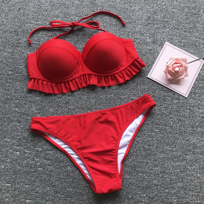 Бикини с чашками пуш-ап Женская купальная одежда размера плюс купальник белый