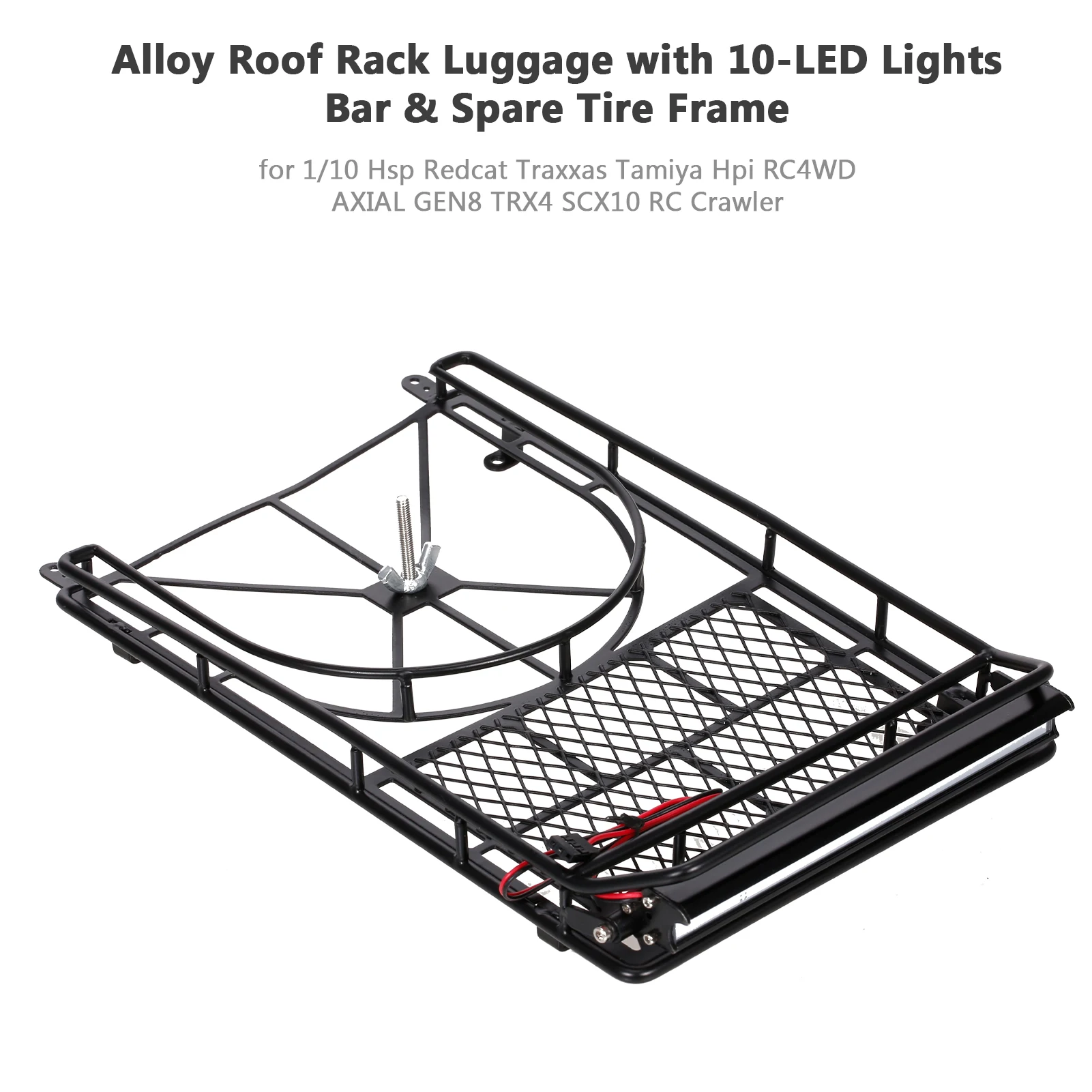 

Alloy Roof Rack Luggage with 10-LED Lights Bar for 1/10 RC Rock Crawler for Hsp Redcat Traxxas Tamiya Hpi RC4WD AXIAL TRX4 SCX10