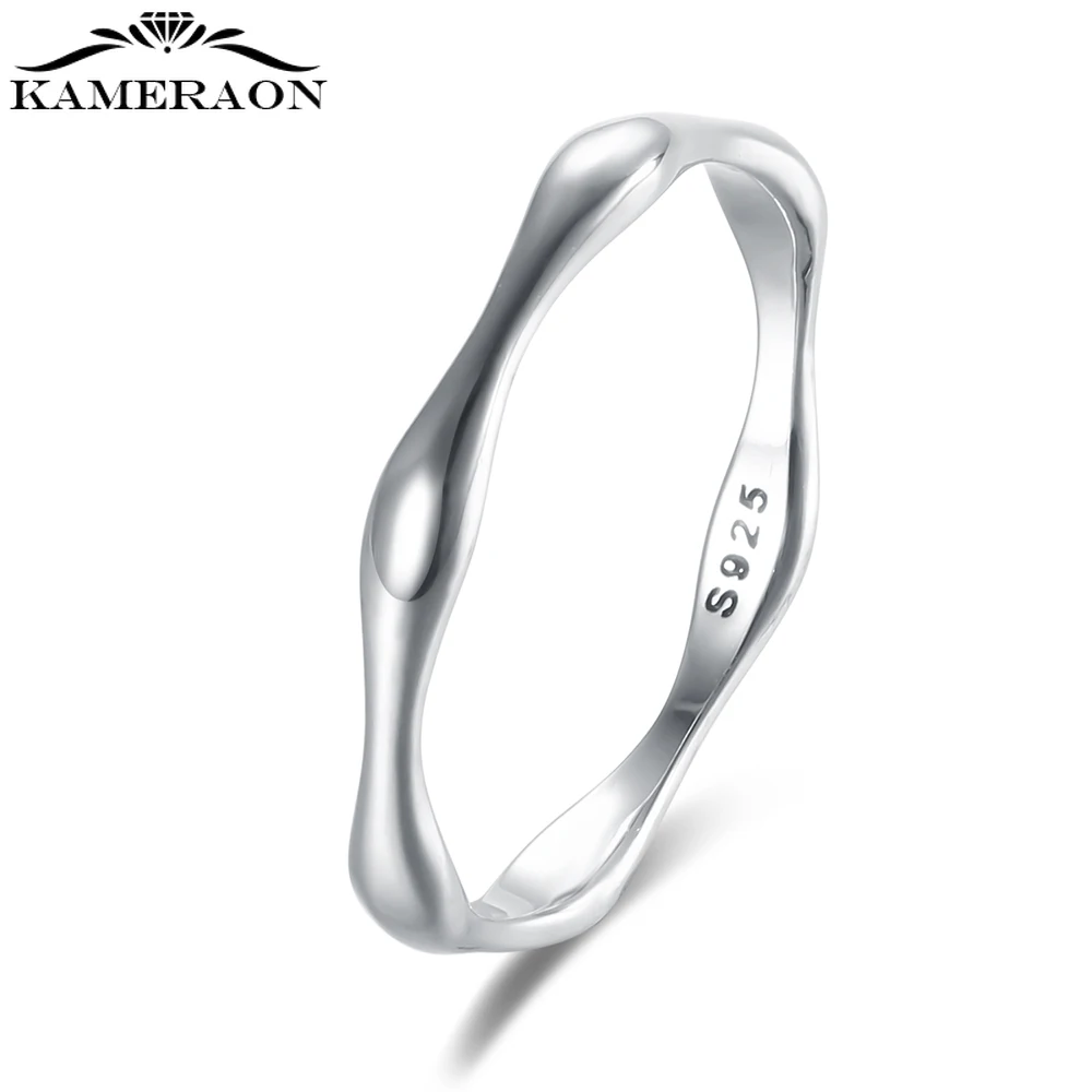 KAMERAON Wave Ring Silver 925 Retro Finger Rings Korean Style Jewelry for Women Men Stack-able Punk Party Jewelry Gifts New