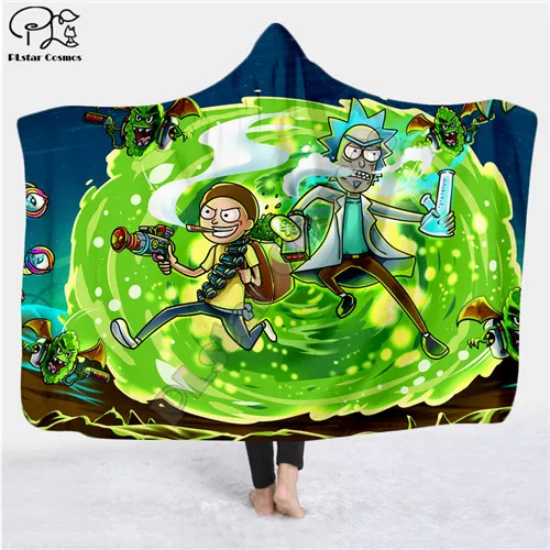 Рисунки с мультиками Rick And Morty одеяло с капюшоном 3D Полное печатное надеваемое покрывало взрослые мужчины женский кашемировый шарф стиль-5 - Цвет: Армейский зеленый