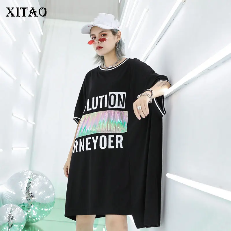 Женская свободная футболка XITAO повседневная длинная Плиссированная в Корейском