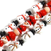 2 pcs christmas snowman lampwork glass loose bead handmade xmas santa claus crystal beads for jewelry making diy crafts findings