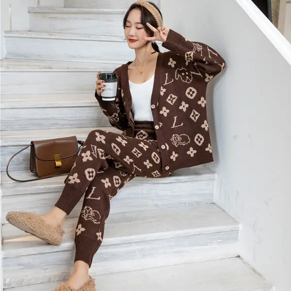 

Europe station women's new two piece suit of foreign fashion spring and autumn loose knit sweater trousers thickened sweater su