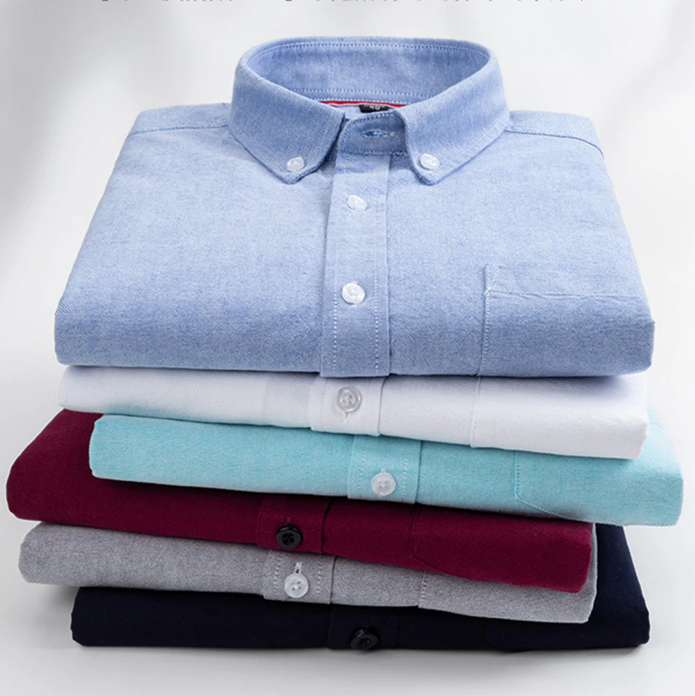 

Men Long Sleeve Turndown Collar Single Button Down Full Cotton Oxford Casual Daily Wear Shirt Large Size 38 - 45