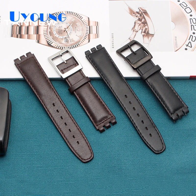 Ремешок кожаный водонепроницаемый для Swatch YIS415/414 17 мм 19 сменный выпуклый браслет