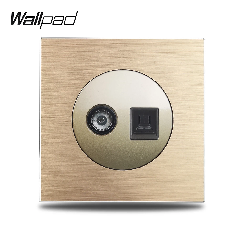 Wallpad L6 золотистый разъем для ТВ и FM антенны компьютерная розетка подключения к