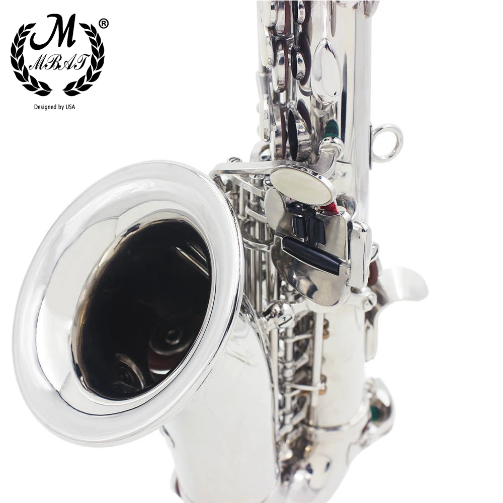 

M MBAT Soprano Saxophone Brass Body Lacquered Silver Bb B Flat Sax Woodwind Musical Instrument With Case Mouthpiece Accessories