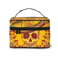 womens travel organization beauty cosmetic make up storage lady wash bags skull and sombrero day of the dead handbag pouch