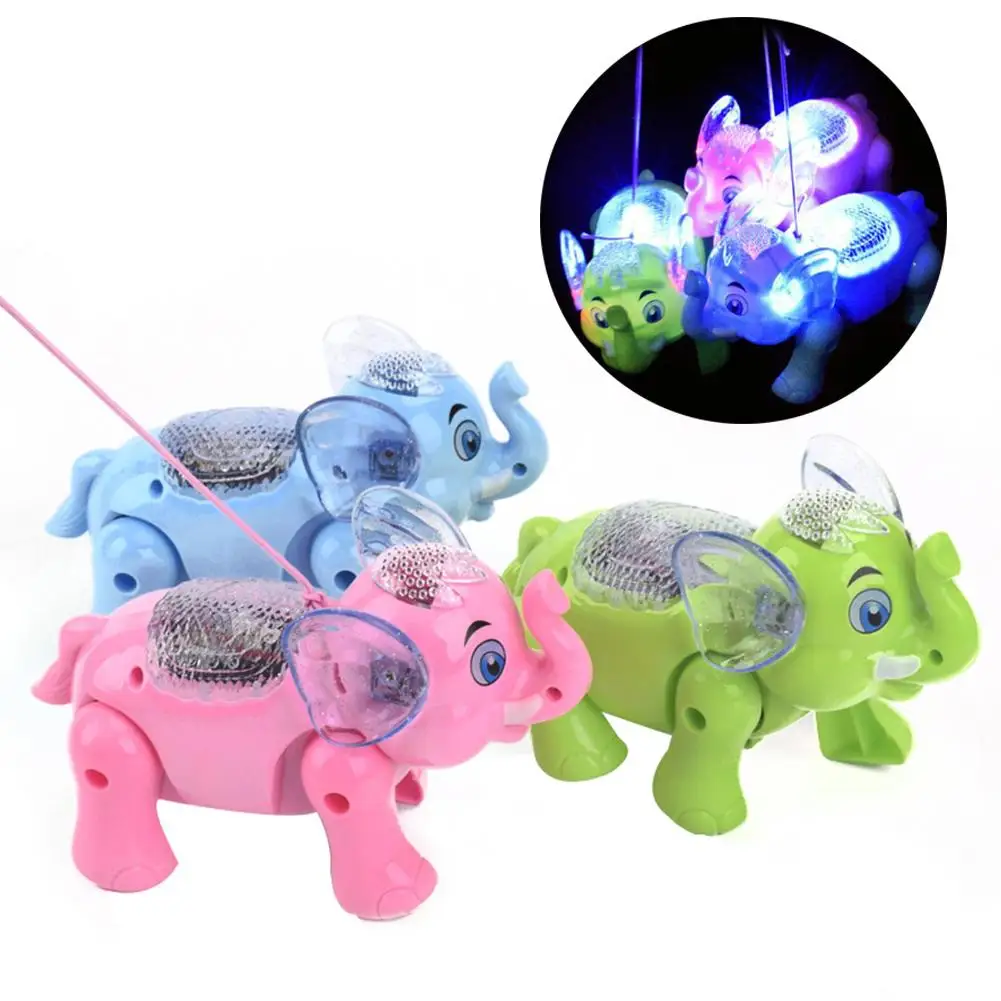 Funny Musical Lighting Walking Elephant Animal with Leash Kids Toy Xmas Gift Interior Accessories наклейки на авто автотовары