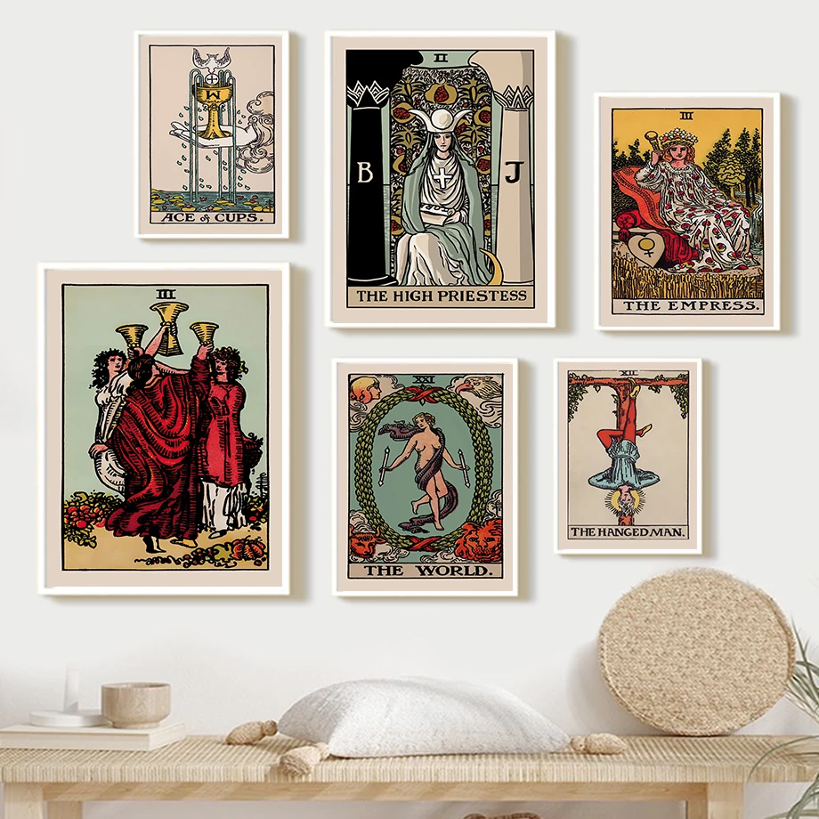 Настенная картина Таро в стиле ретро холст с рисунком мечи Импресса Hermit печать