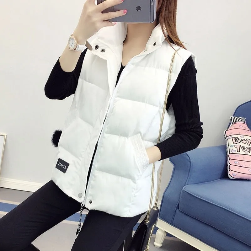 Outerwear autumn and winter, Korean thickened all-match down-aged stand-up collar loose female small fresh thin waistcoat