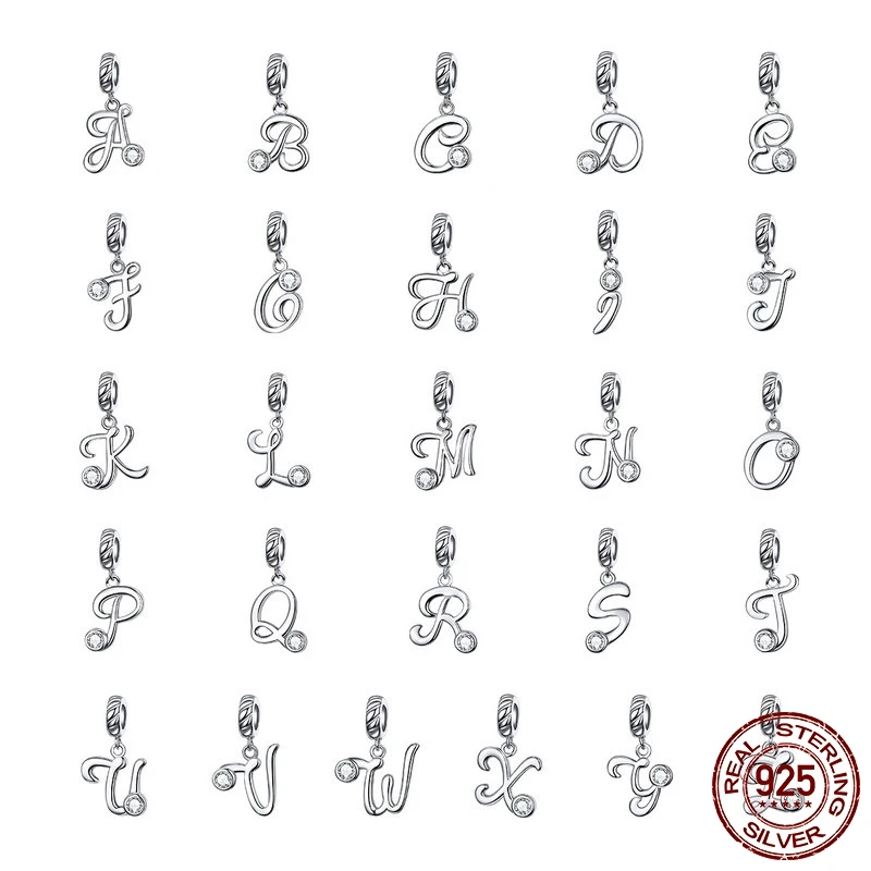 MOWIMO Алфавит буквы А до Z болтающиеся амулеты из стерлингового серебра 925 пробы с