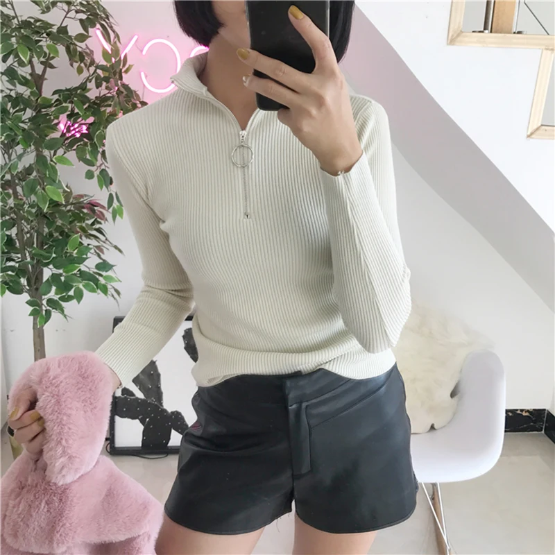 Zipper Turtleneck Sweater Korean Style Women Sweaters 2019 Winter Tops Pullover Autumn Jumper Knitted Pull Femme | Женская одежда