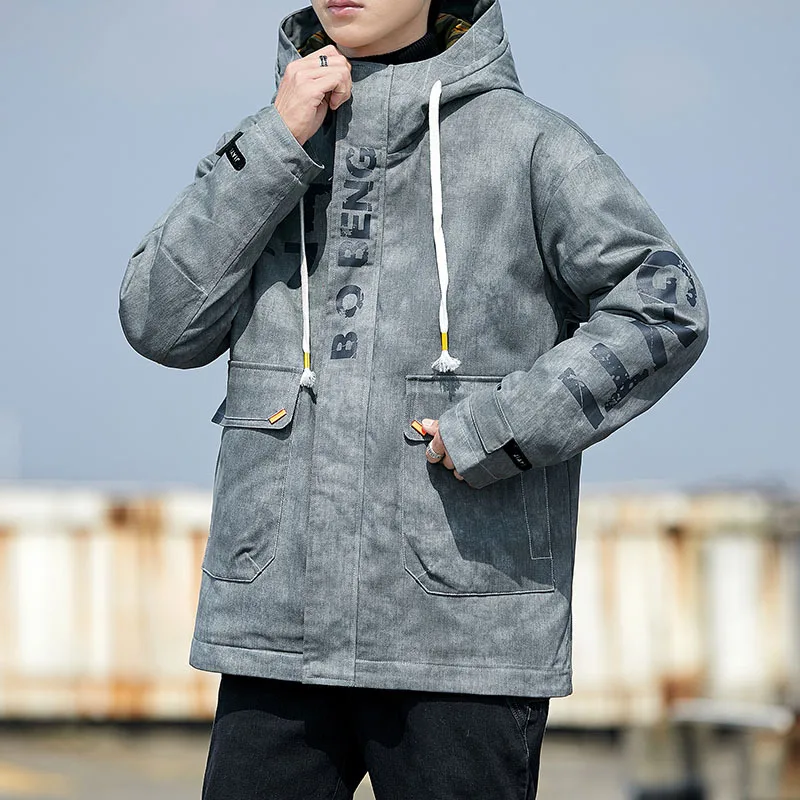 2021 New Men's Autumn and Winter Printing Casual Fashion Loose Thick Tooling Short Padded Jack