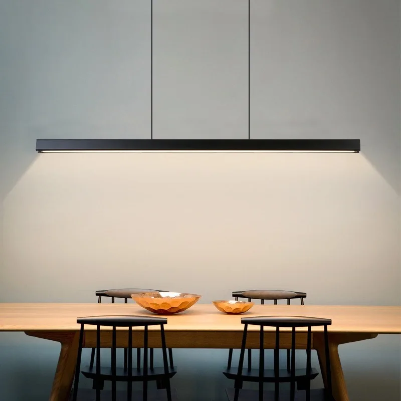 Classic Black Strip Modern LED Pendant Lights Fashion Design Solid Aluminum Hanging Lamps Kitchen Dining Bar Lighting Fixtures