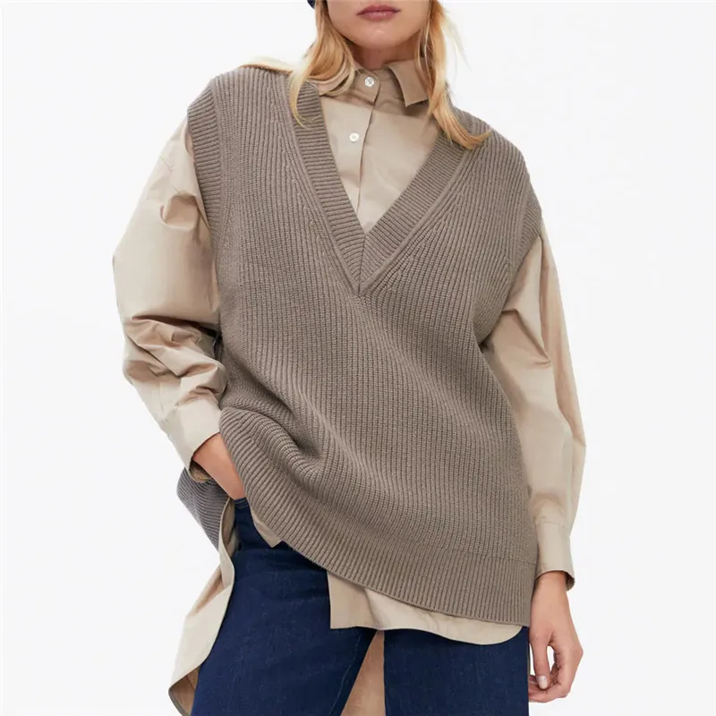 

Повседневный однотонный вязаный жилет CSMDTYJL, свитер, сексуальный пуловер без рукавов с V-образным вырезом, Осенний жилет 2020